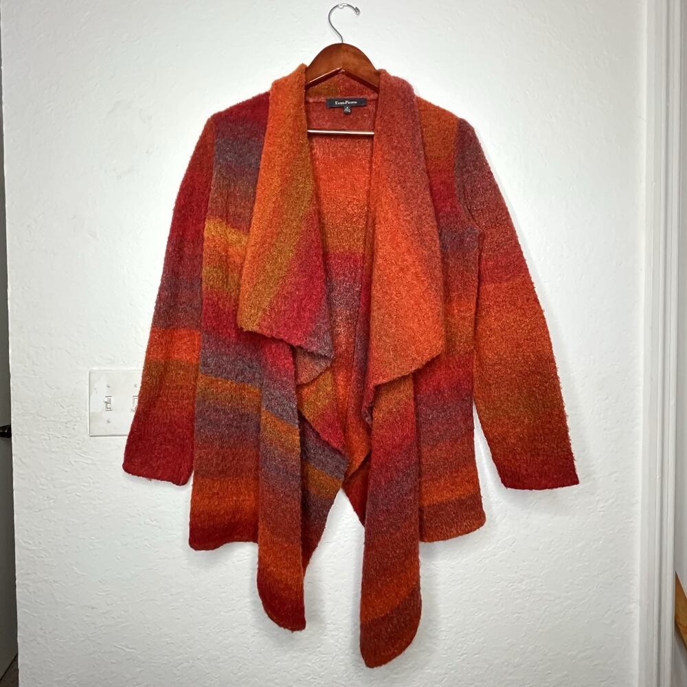 Evan Picone Open Front Cardigan Fall Colors Size Small Red Orange Waterfall